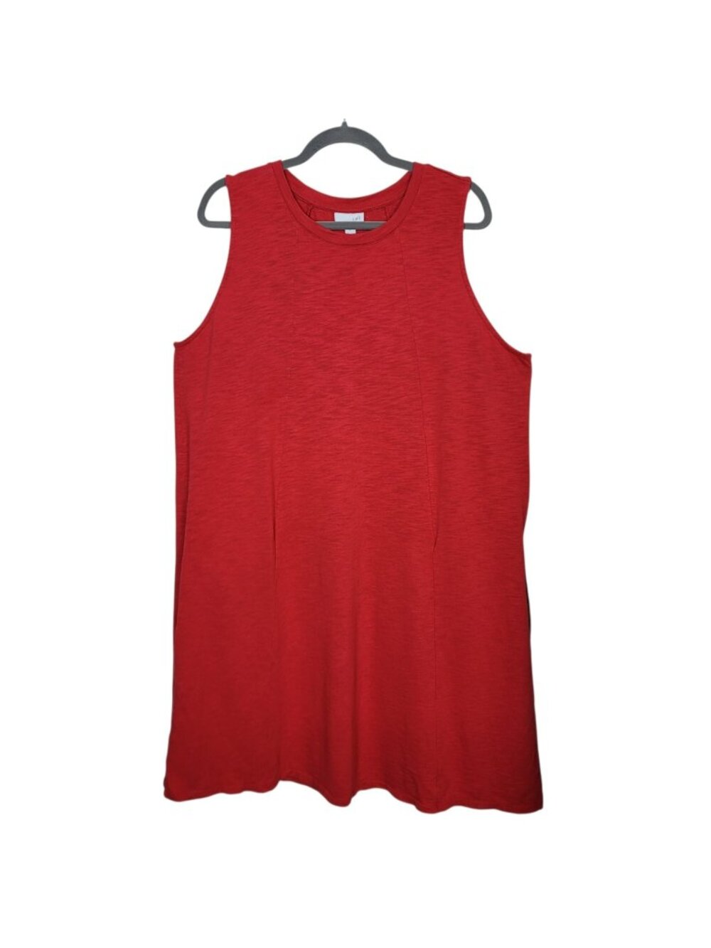 J. Jill Slub Cotton Modal Red Ringer Sleeveless Shift Dress Sz XL Pockets Casual